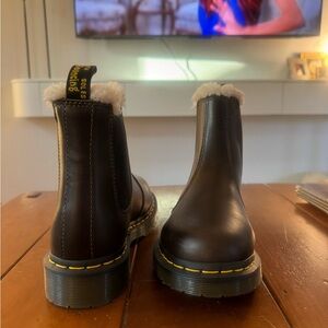 Dr. Martens Dark Brown Boots with White Fur